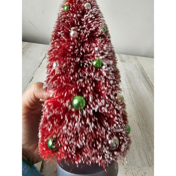 midwest Cannon falls mercury bottle brush ornament mini tree Xmas red flocked de - Picture 5 of 7